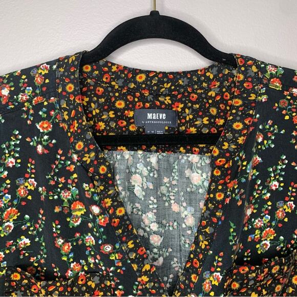 Maeve Anthropologie Marlie Button-front Chambray Tunic dark tiny florals size 14 - Picture 5 of 10